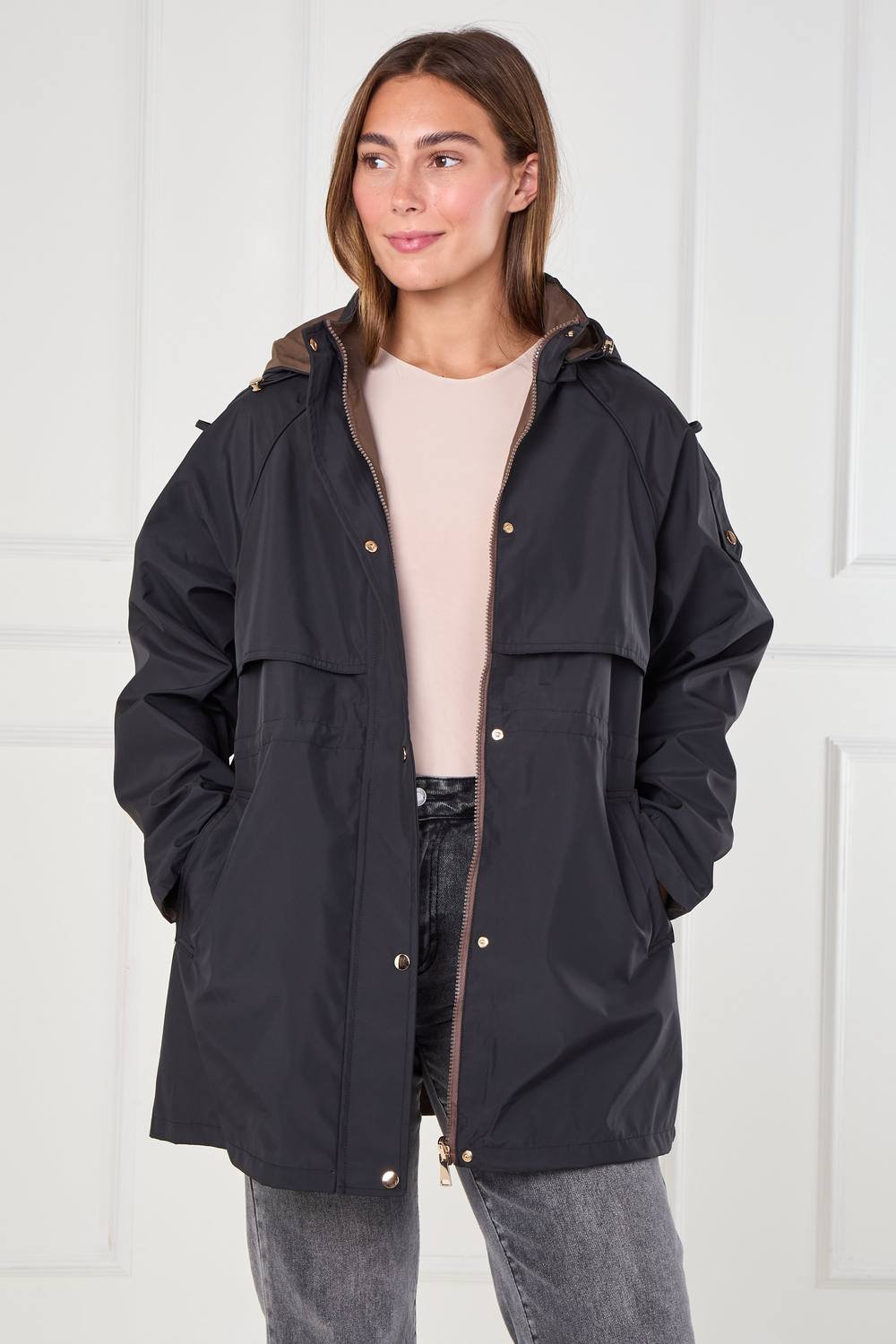 Love Sunshine Love Sunshine Women's Black & Chocolate Reversible Parka - 2