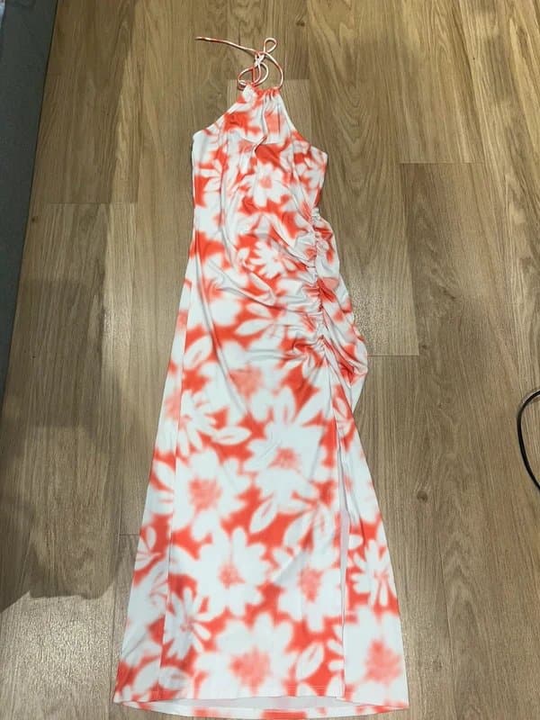 Bershka Halter neck floral tie dye effect dress