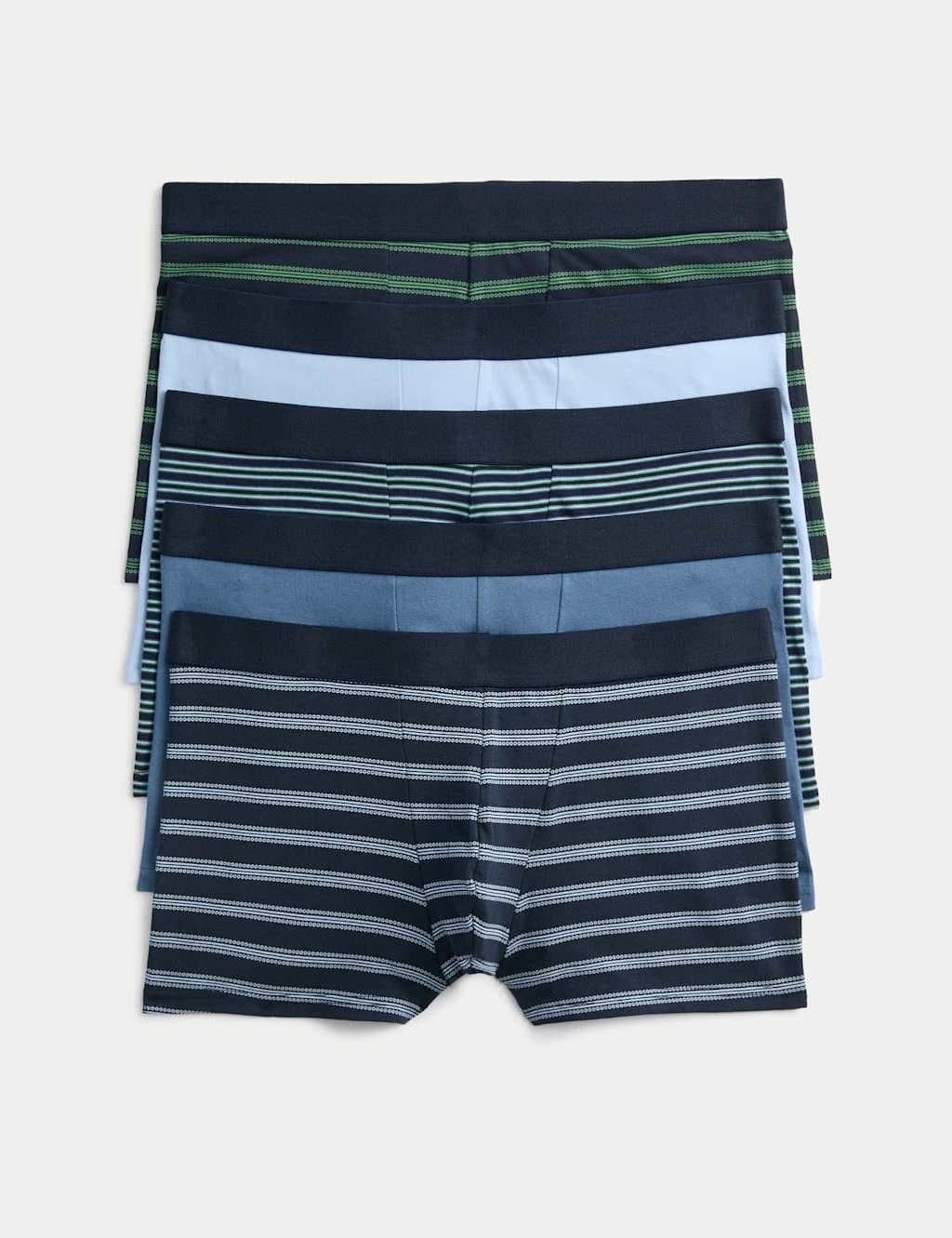 Marks & Spencer M&S 5 Pack Cotton Stretch Striped Hipsters Blue Mix