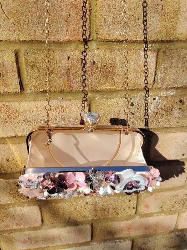 ASOS 3D Floral Embellished Clutch Bag|Statement Evening Bag|Wedding Guest /Prom/Party Purse|Pearl&Sequin