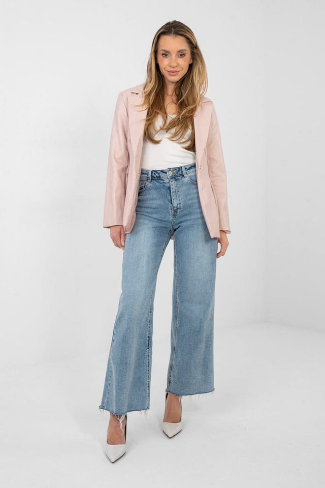 Love Lace Love Lace Women's Elegant Pleated Leather Look Blazer in Pink - 2