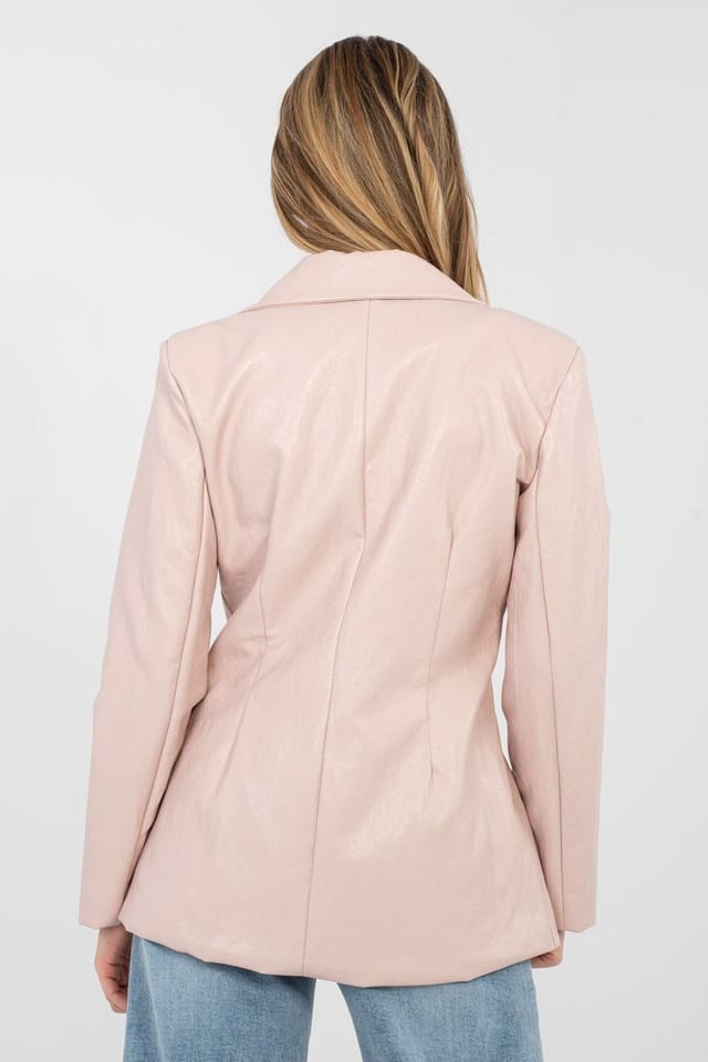 Love Lace Love Lace Women's Elegant Pleated Leather Look Blazer in Pink - 3