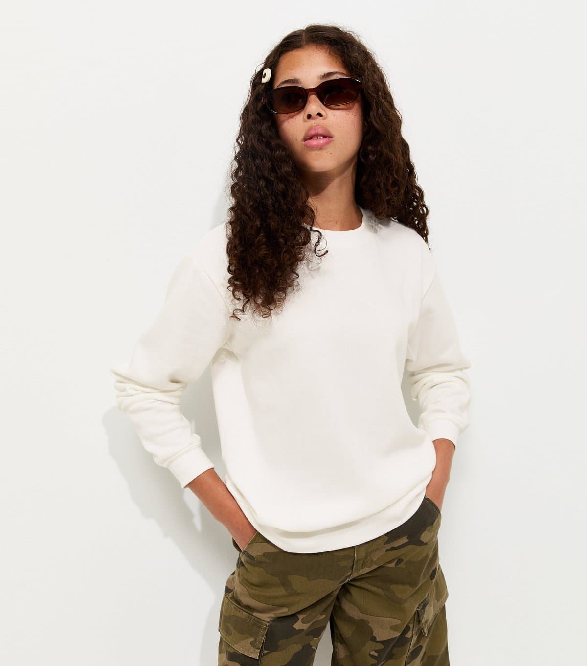 New Look Girls' Off White Cotton Rich Relaxed Sweatshirt New Look