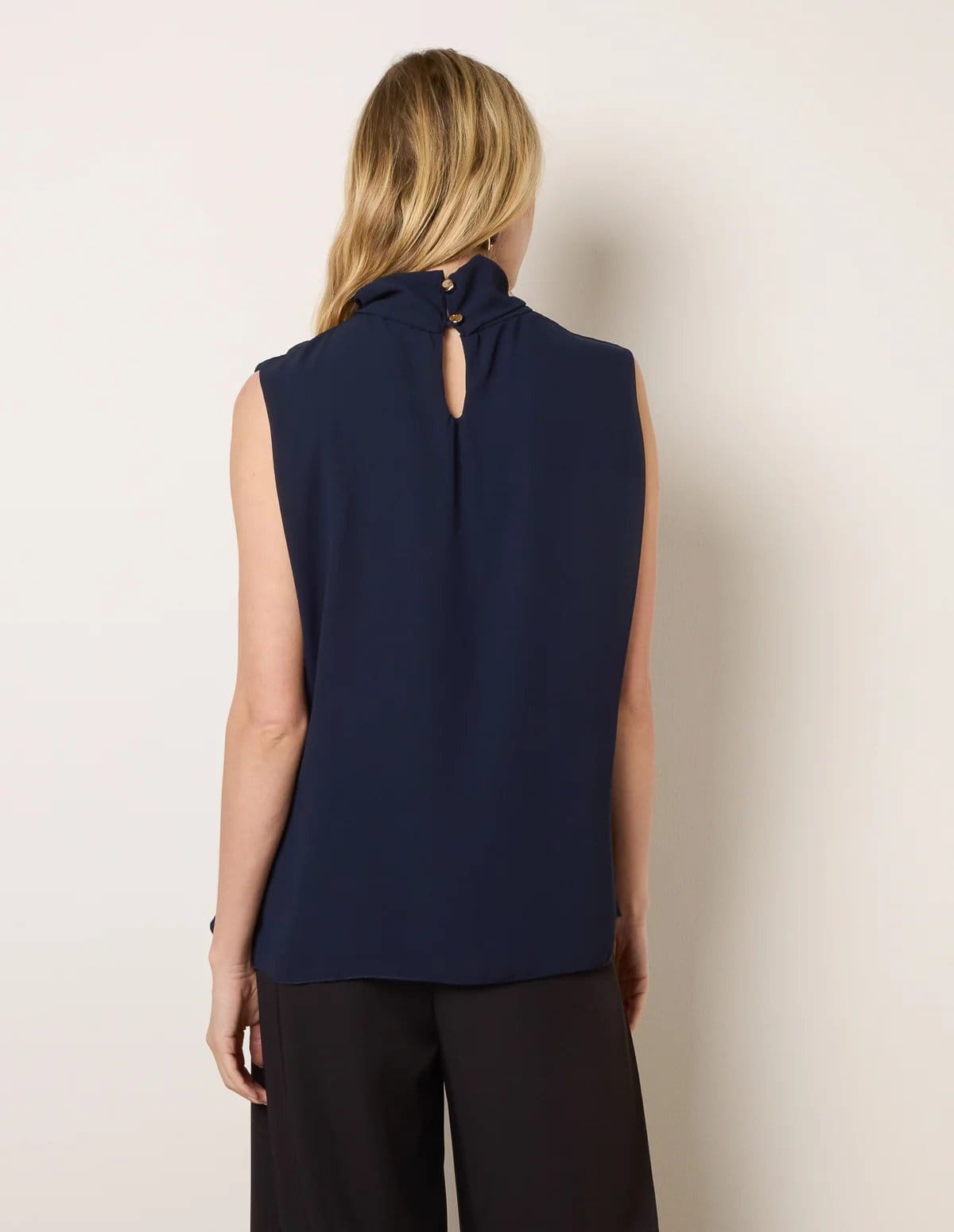 Blue Vanilla Sleeveless Cowl Tie Front Chiffon Blouse - 4