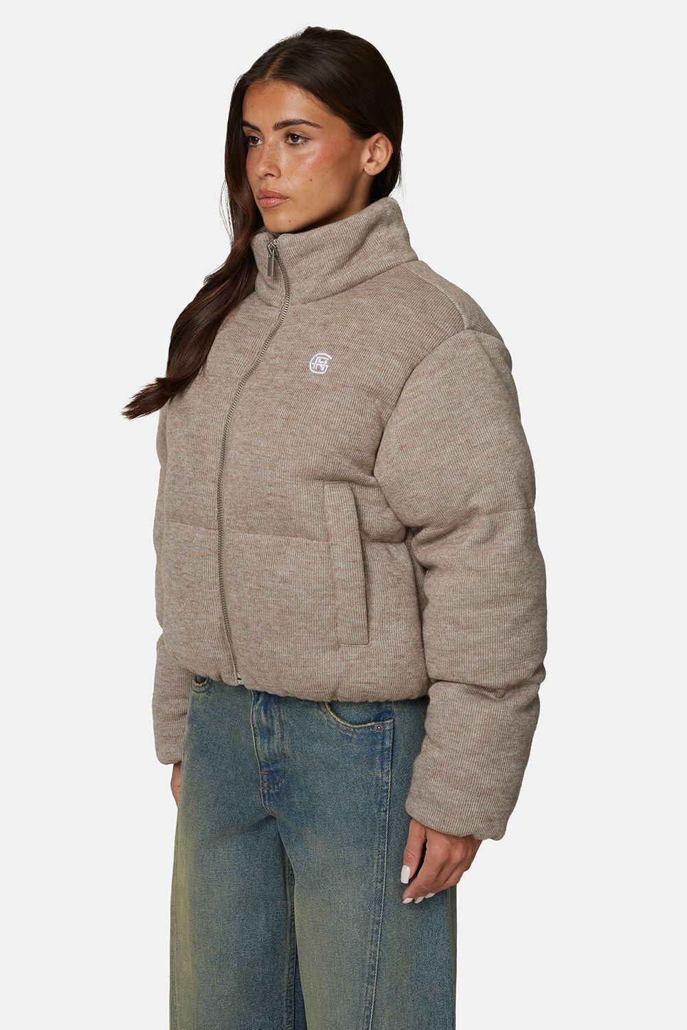 Good For Nothing Good For Nothing Women's Knitted Padded Jacket in Taupe - 2