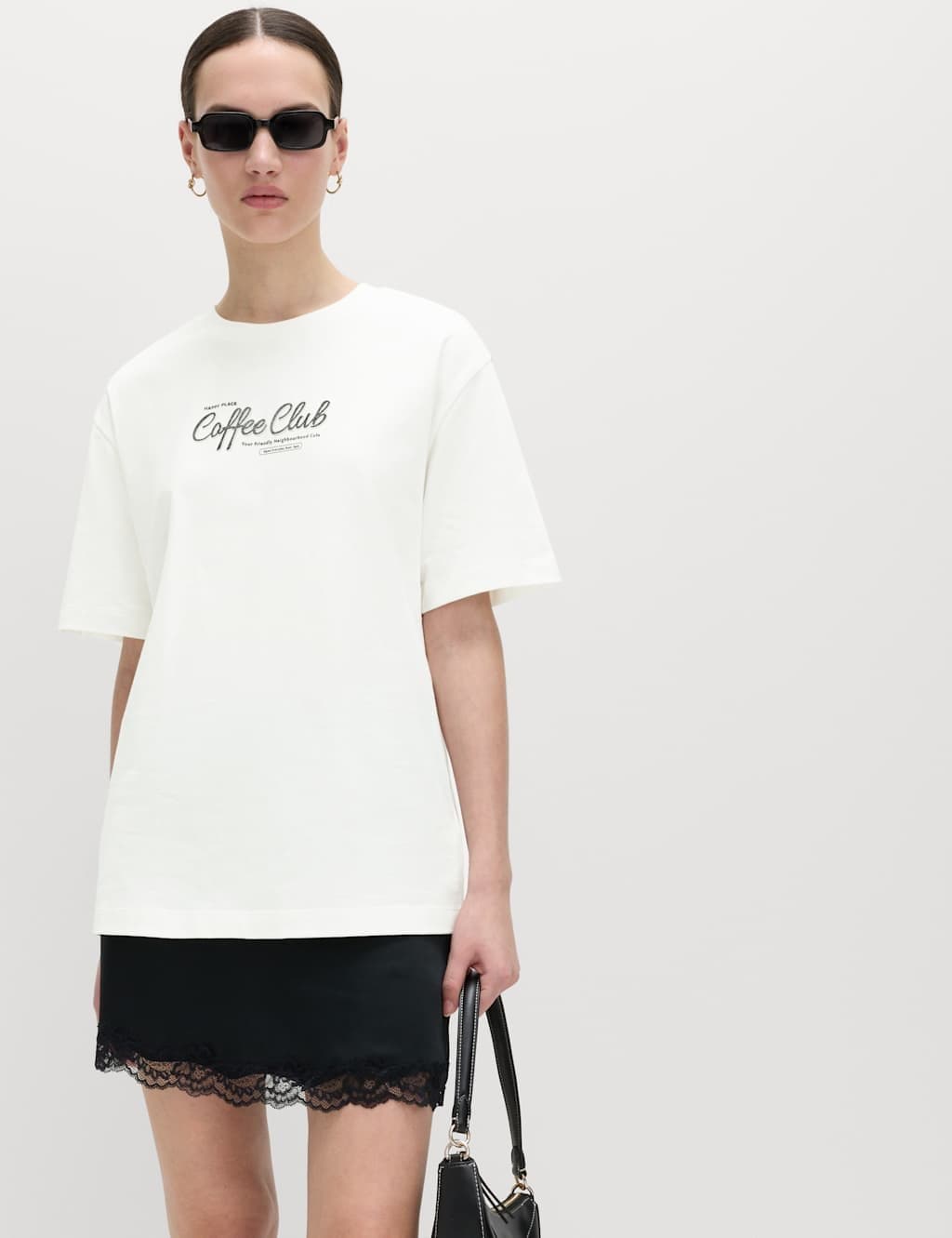Marks & Spencer M&S Pure Cotton Oversized Graphic T-Shirt Black/White