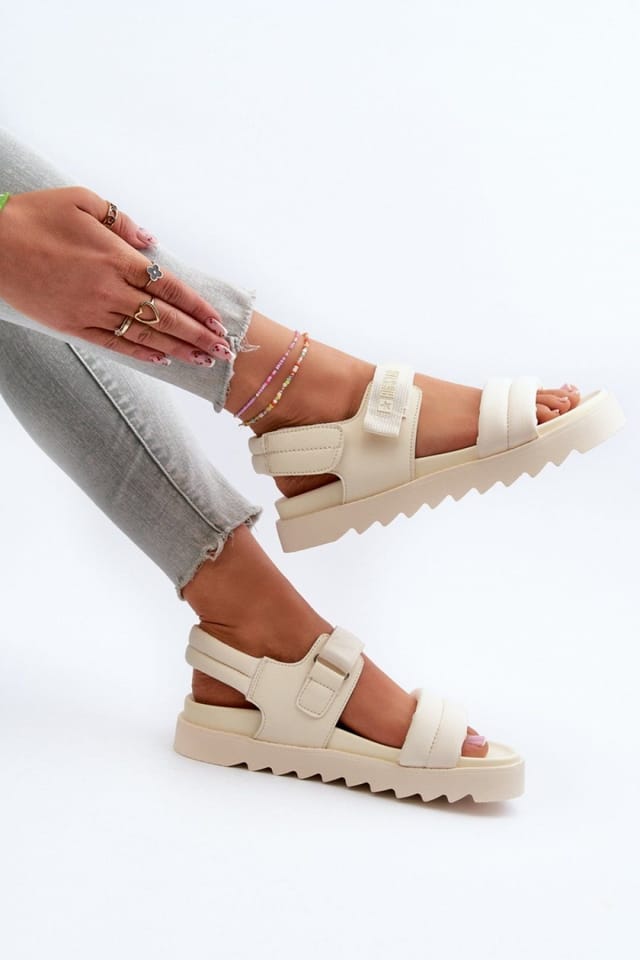 Love Lace Love Lace Women's Big Star Platform Sandals with Velcro Fastening for Comfort in Beige - 2
