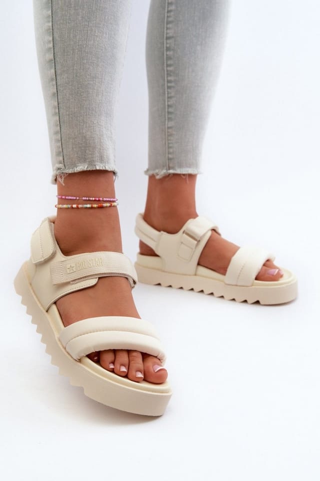 Love Lace Love Lace Women's Big Star Platform Sandals with Velcro Fastening for Comfort in Beige - 3