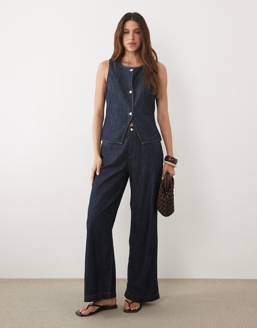 ASOS Mango Lia denim waistcoat & jean co-ord in indigo - 1