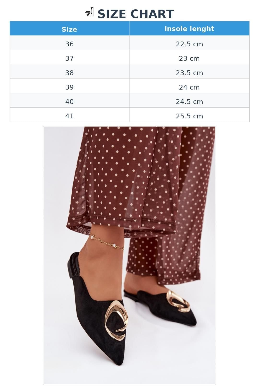 Love Lace Love Lace Women's Elegant Faux Suede Mules with Pointed Toe & Gold Front in Black - 4