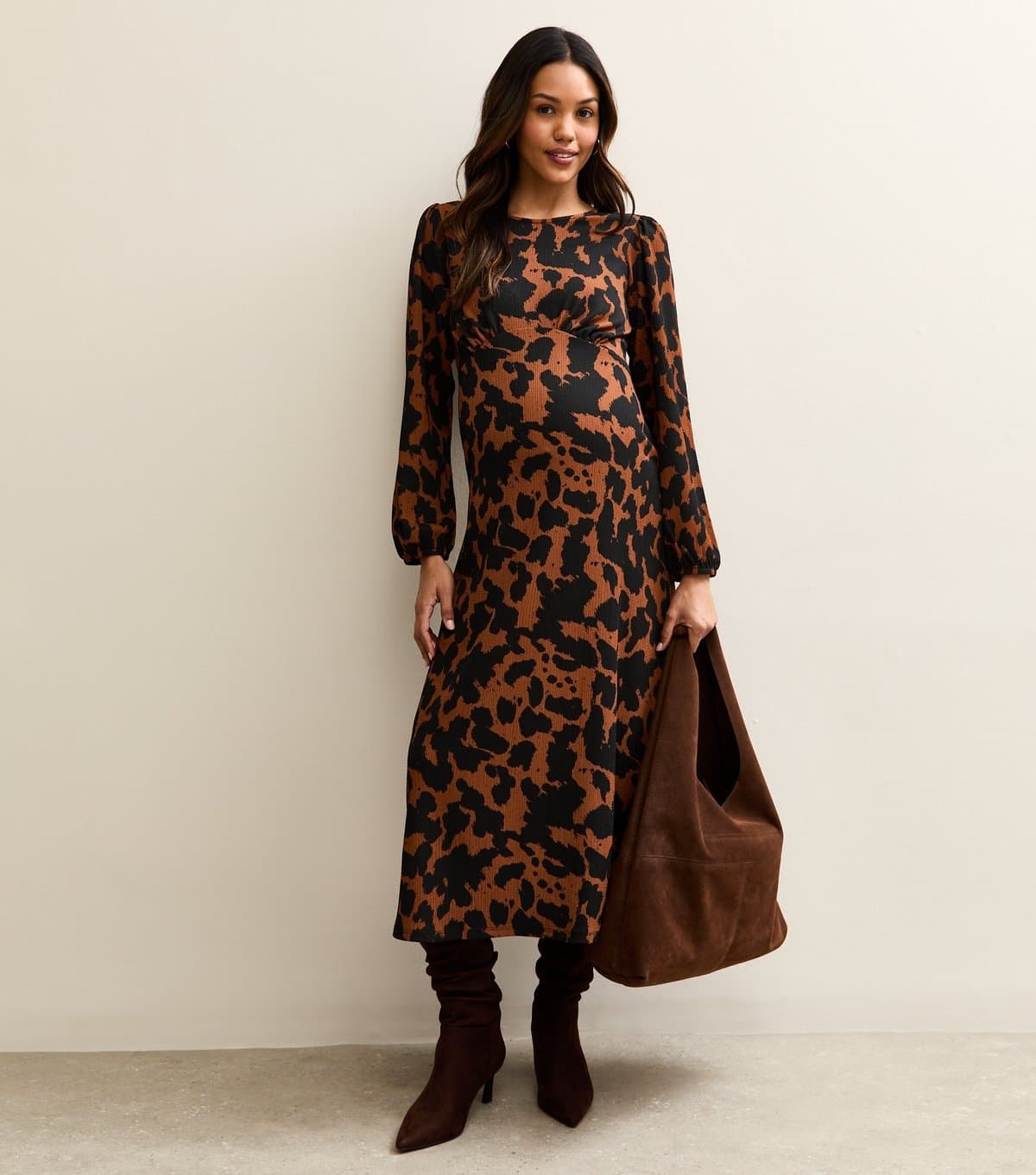 New Look Women's Maternity Brown Animal Print Midi Dress New Look