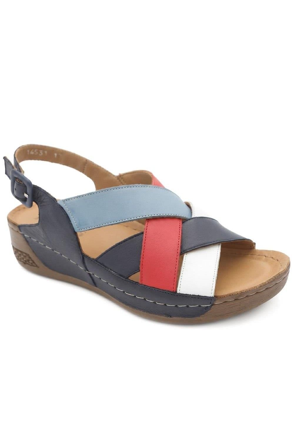 Pavers Pavers Women's Strappy Buckled Leather Sandals in Navy