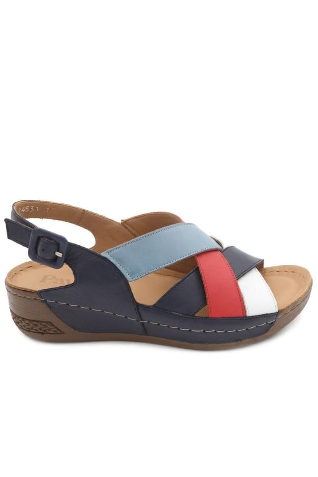 Pavers Pavers Women's Strappy Buckled Leather Sandals in Navy - 2