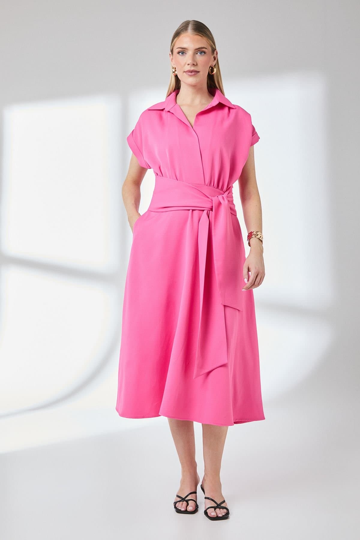 Principles Principles Women's Front Tie Shirt Midi Dress in Pink