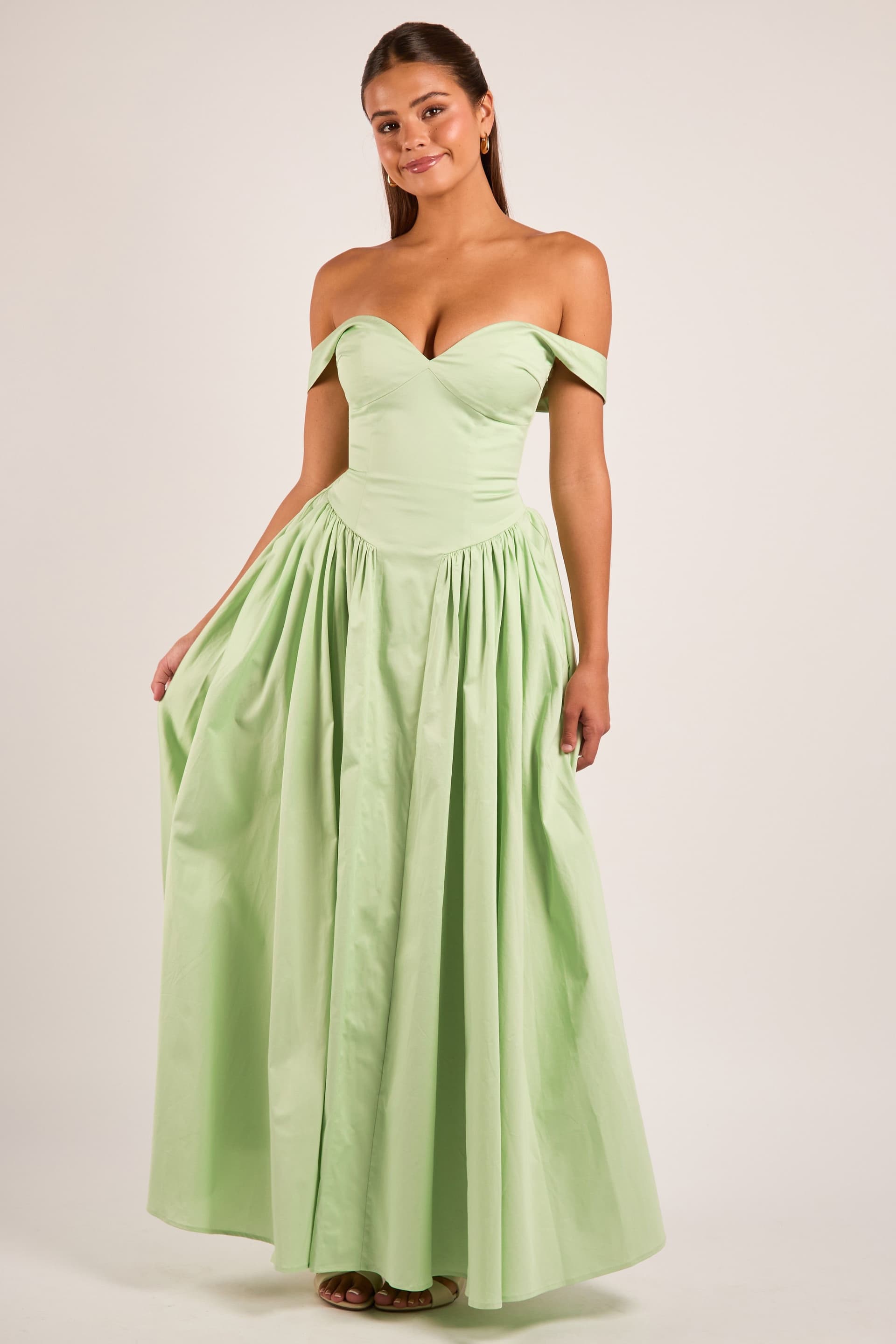 Jaded Rose Jaded Rose Women's Hannah Sage Green Off-Shoulder Sweetheart Gown Maxi Dress in Pale Green