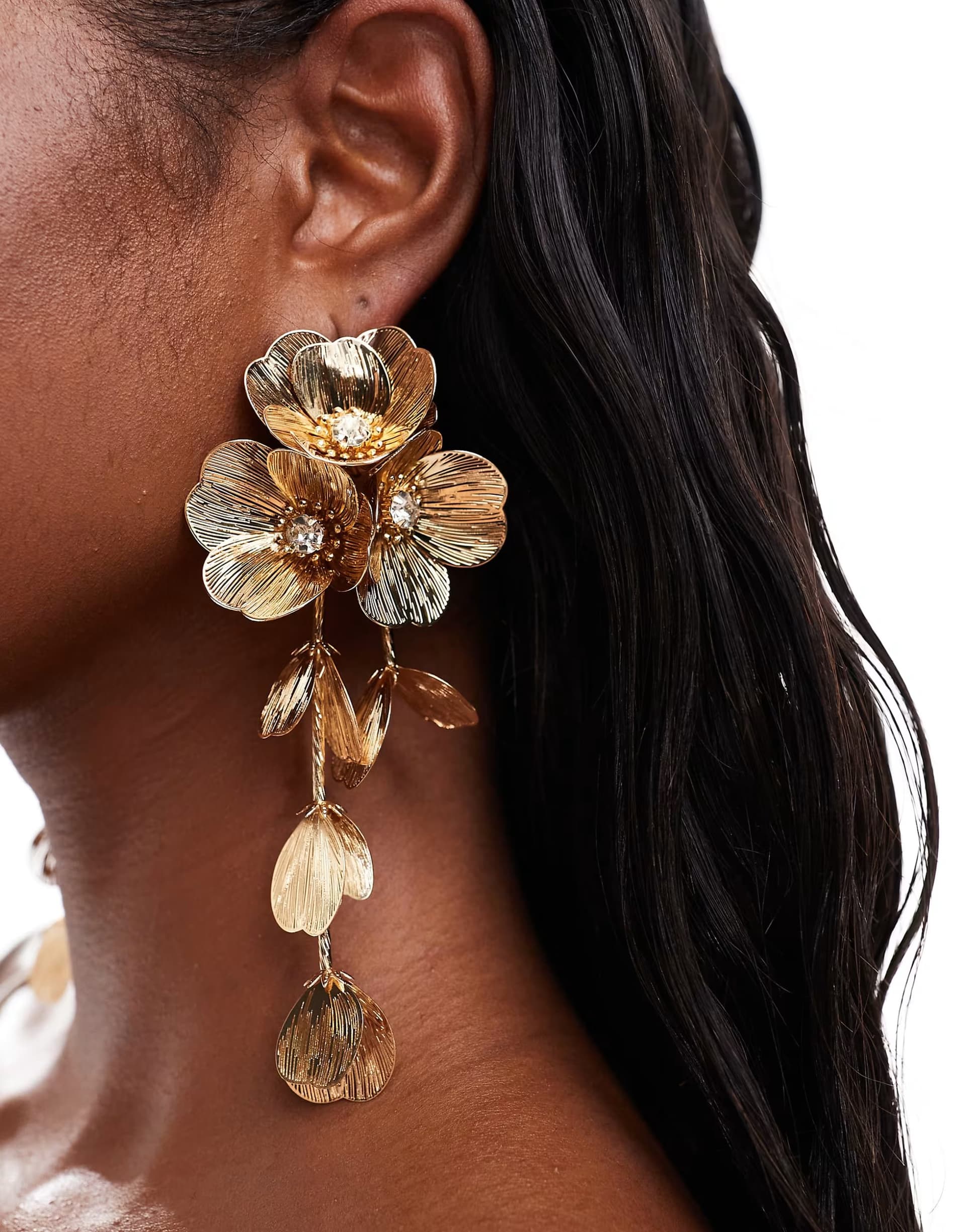 ASOS ASOS DESIGN drop earrings with 3D floral design in gold tone