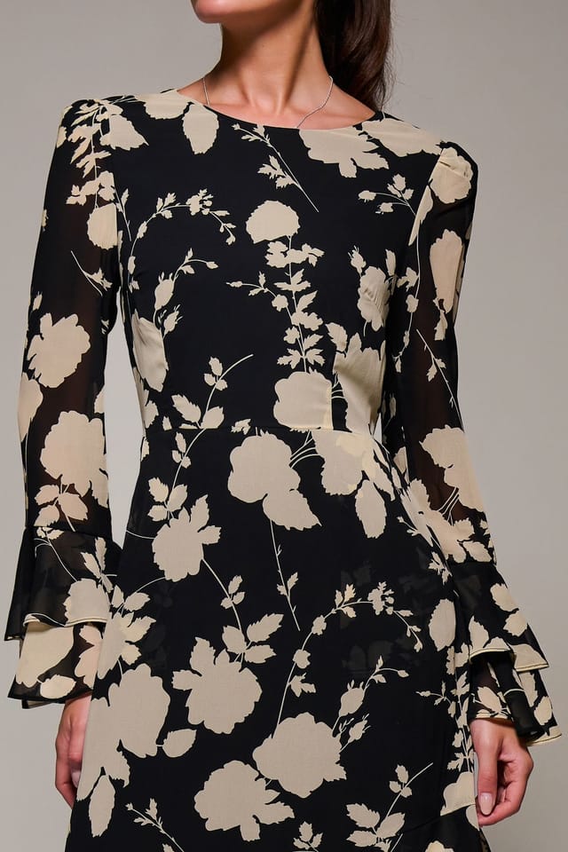 Jolie Moi Jolie Moi Women's Long Sleeve Frill Chiffon Midaxi Dress in Black - 3