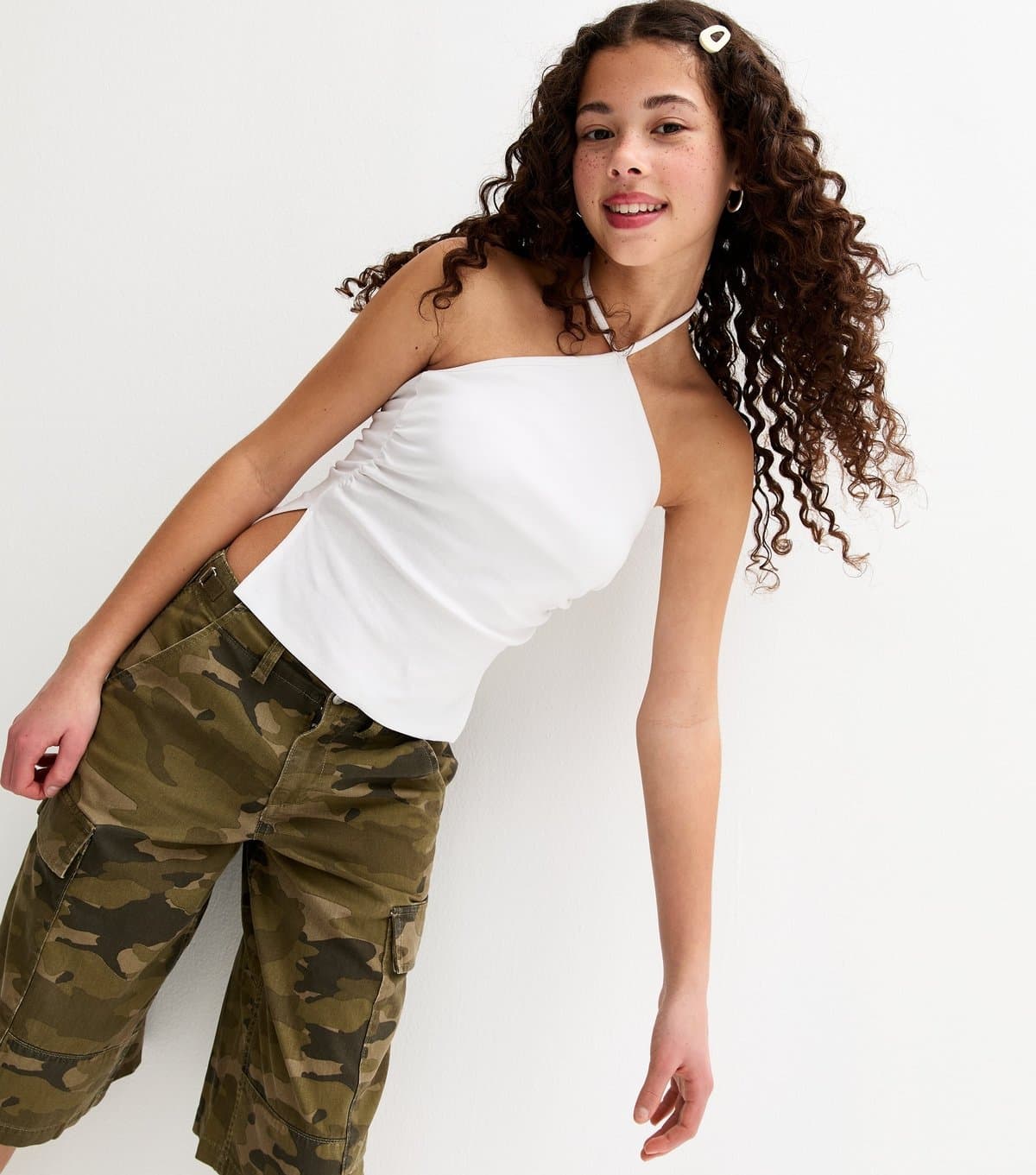 New Look Girls' White Halter Ruched Side Top New Look