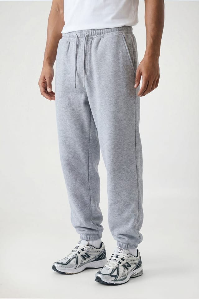CICAY CICAY Men's Rib Hem Drawstring Joggers - Cotton Blend Tapered Fit in Mid Grey - 2