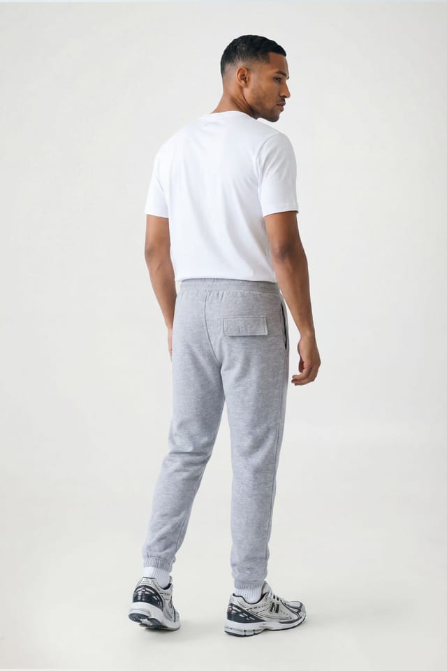 CICAY CICAY Men's Rib Hem Drawstring Joggers - Cotton Blend Tapered Fit in Mid Grey - 3