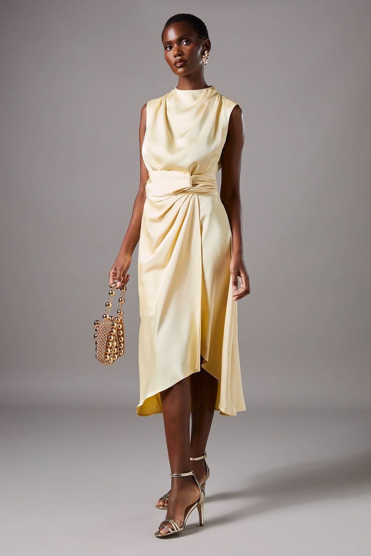 Coast Coast Women's Satin Midi Dress With Twist Waist in Lemon