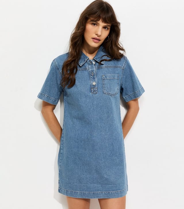 New Look Women's Tall Blue Denim Short Sleeve Tunic Dress New Look - 2