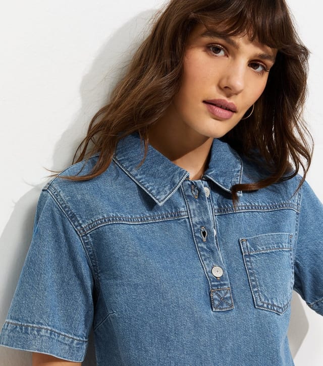 New Look Women's Tall Blue Denim Short Sleeve Tunic Dress New Look - 3