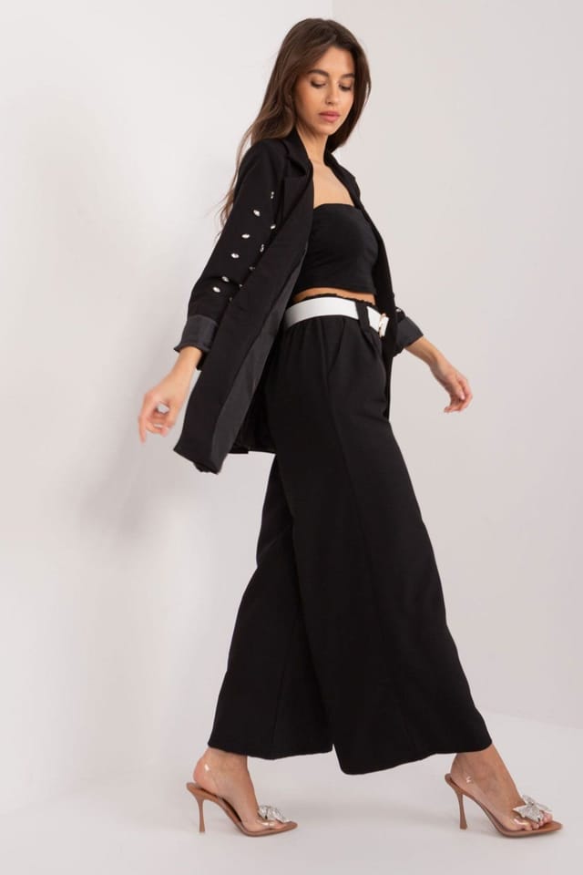 Love Lace Love Lace Women's High Waisted Palazzo Trousers with Belt in Black - 2