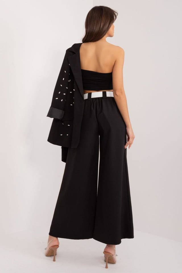 Love Lace Love Lace Women's High Waisted Palazzo Trousers with Belt in Black - 3