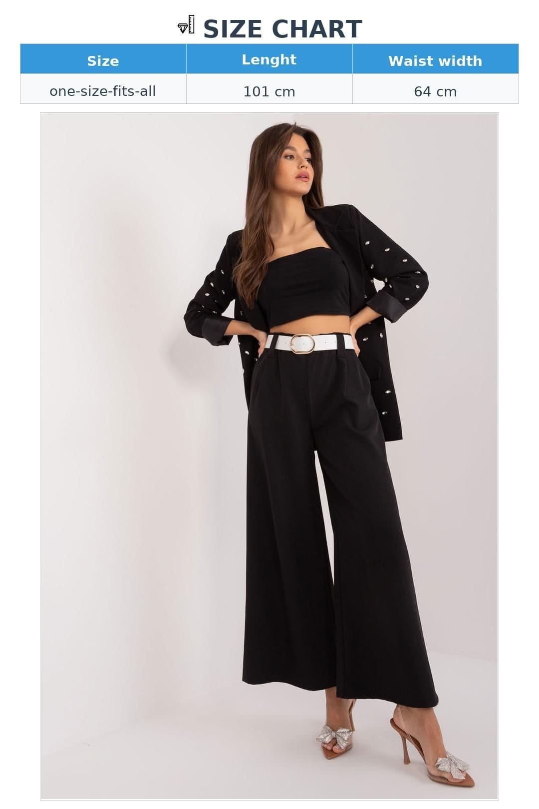 Love Lace Love Lace Women's High Waisted Palazzo Trousers with Belt in Black - 4