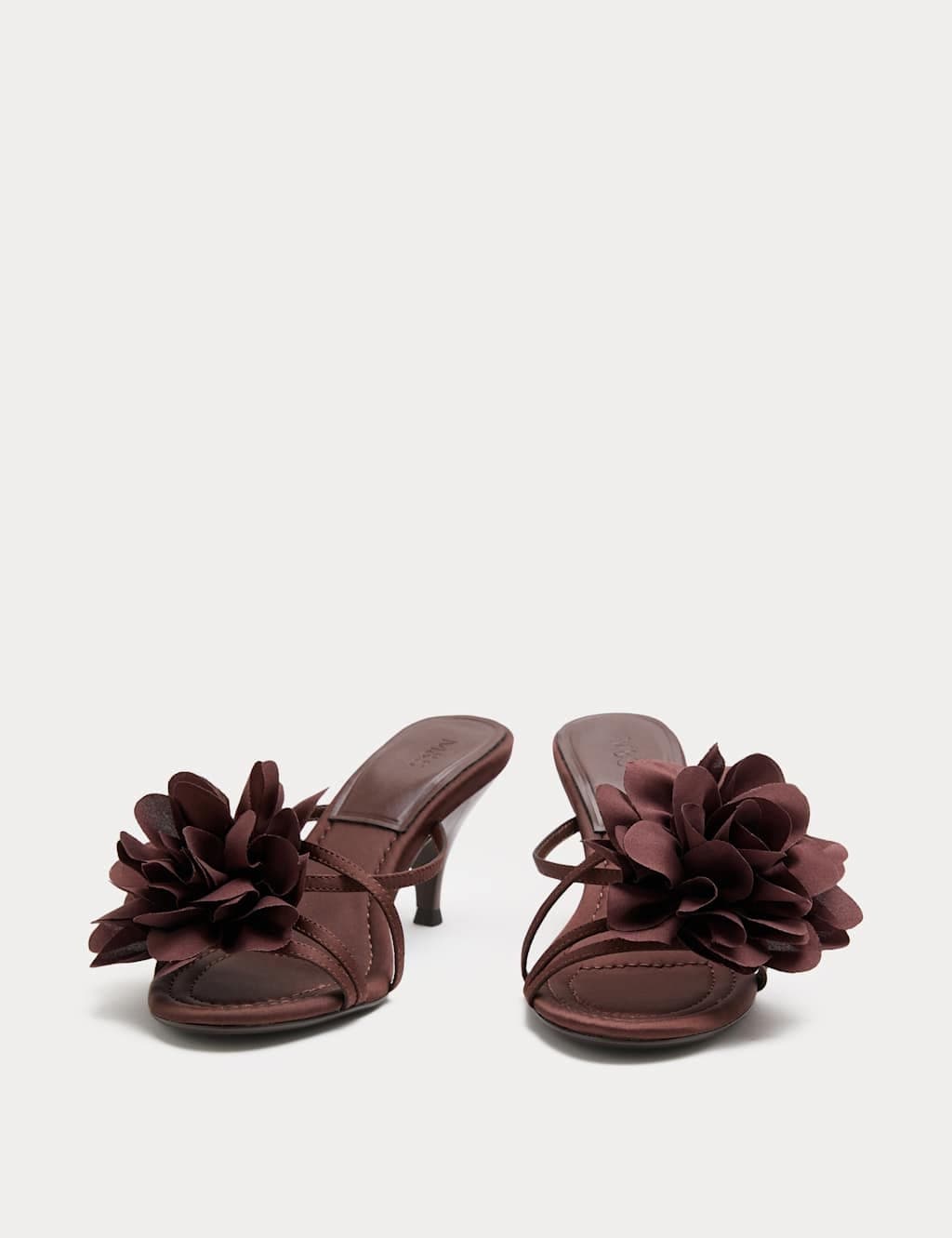 Marks & Spencer M&S Chocolate Satin Stiletto Heel Mules with Corsage