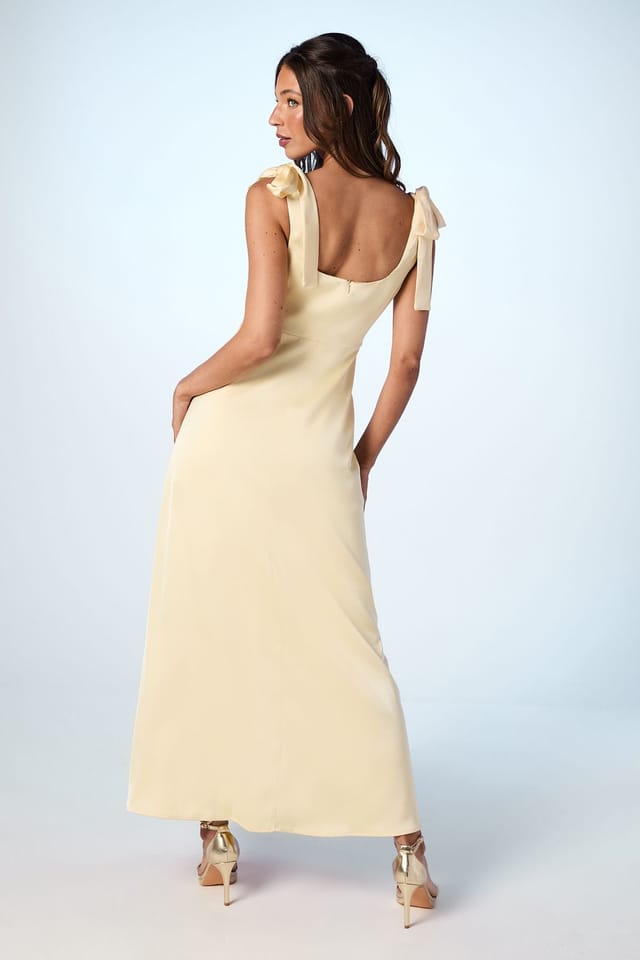 Oasis Oasis Women's Butter Yellow Satin Tie Shoulder Midi Bridesmaid Dress - 3