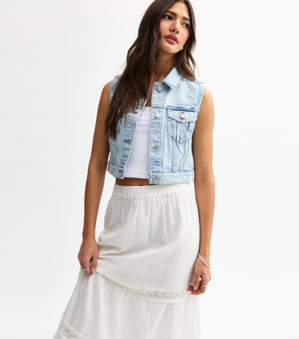 New Look Women's Blue Sleeveless Denim Jacket New Look