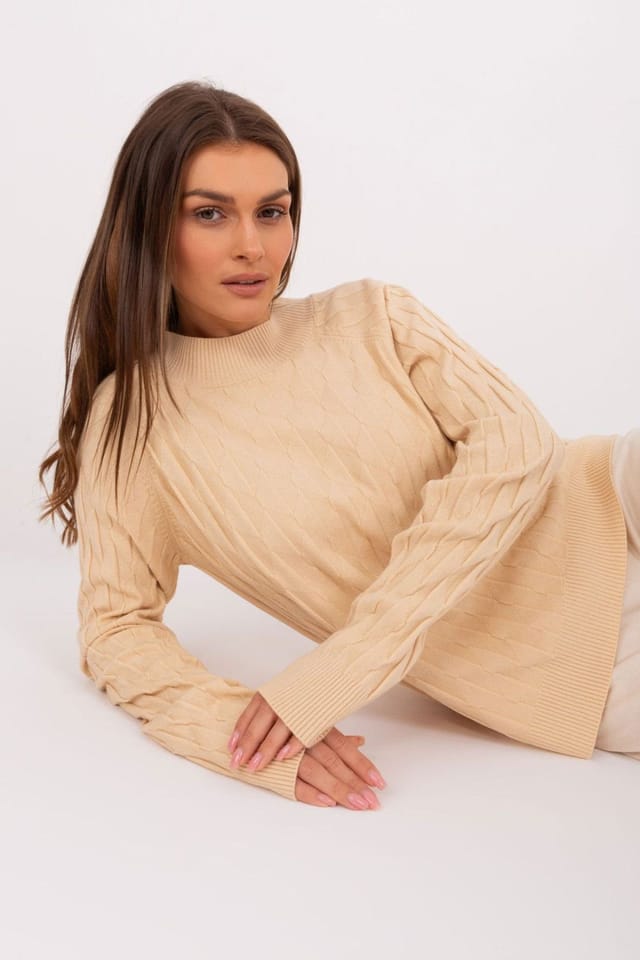 Love Lace Love Lace Women's Variegated Texture Round Neck Sweater in Beige - 2