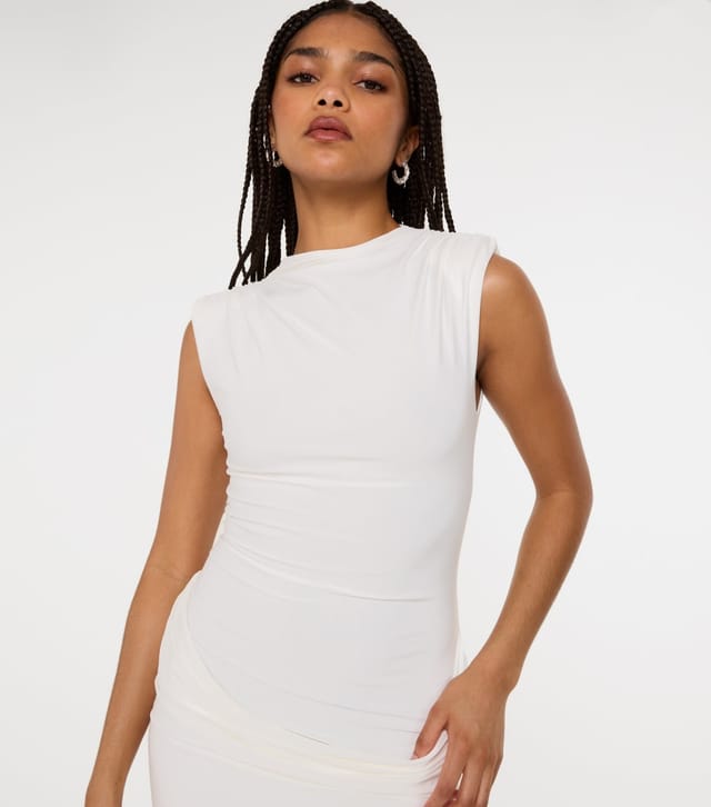 Pink Vanilla Women's Off White Shoulder Pad Bodycon Mini Dress Pink Vanilla New Look - 3