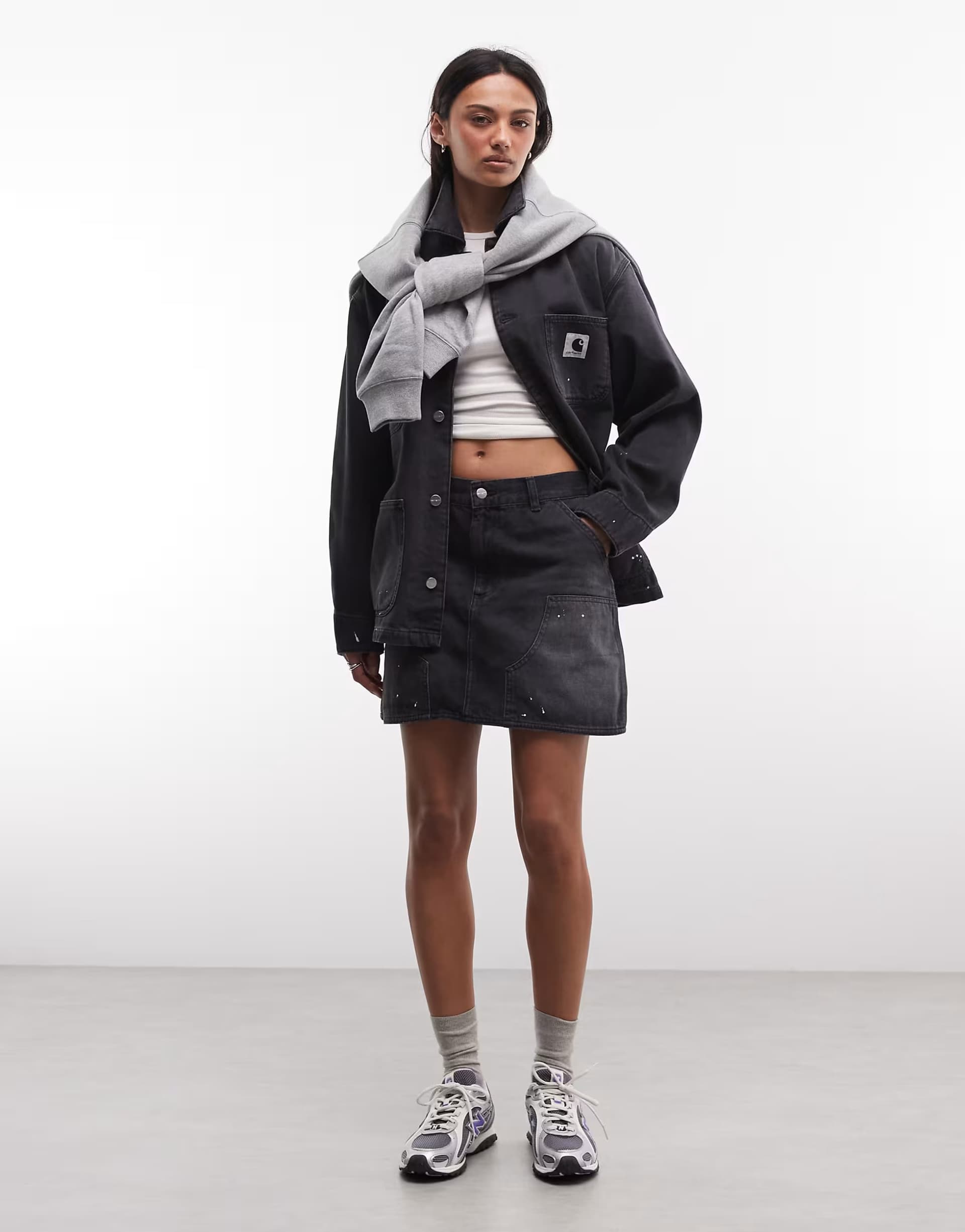 ASOS Carhartt WIP maeve double knee denim mini skirt with paint splatter effect co-ord in black wash