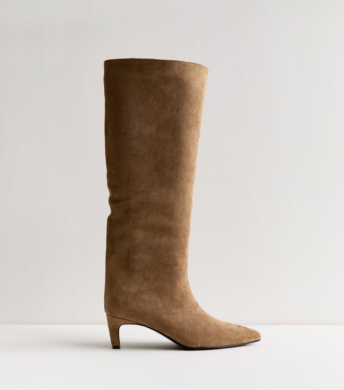 New Look Women's Camel Faux Suede Low Stiletto Heel Knee High Boots Vegan New Look