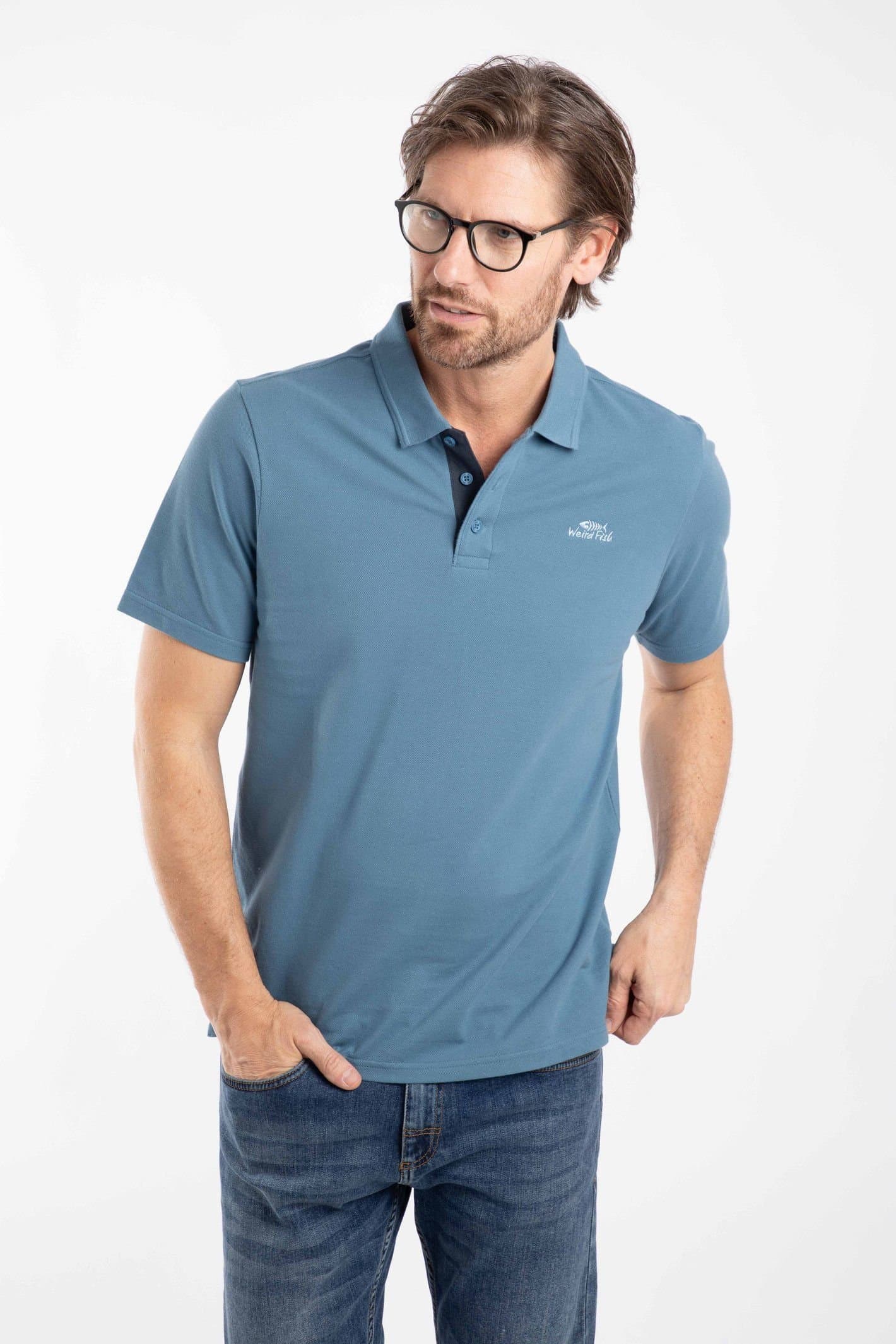 Weird Fish Weird Fish Men's Miles Pique Polo Shirt in Duck Egg Blue