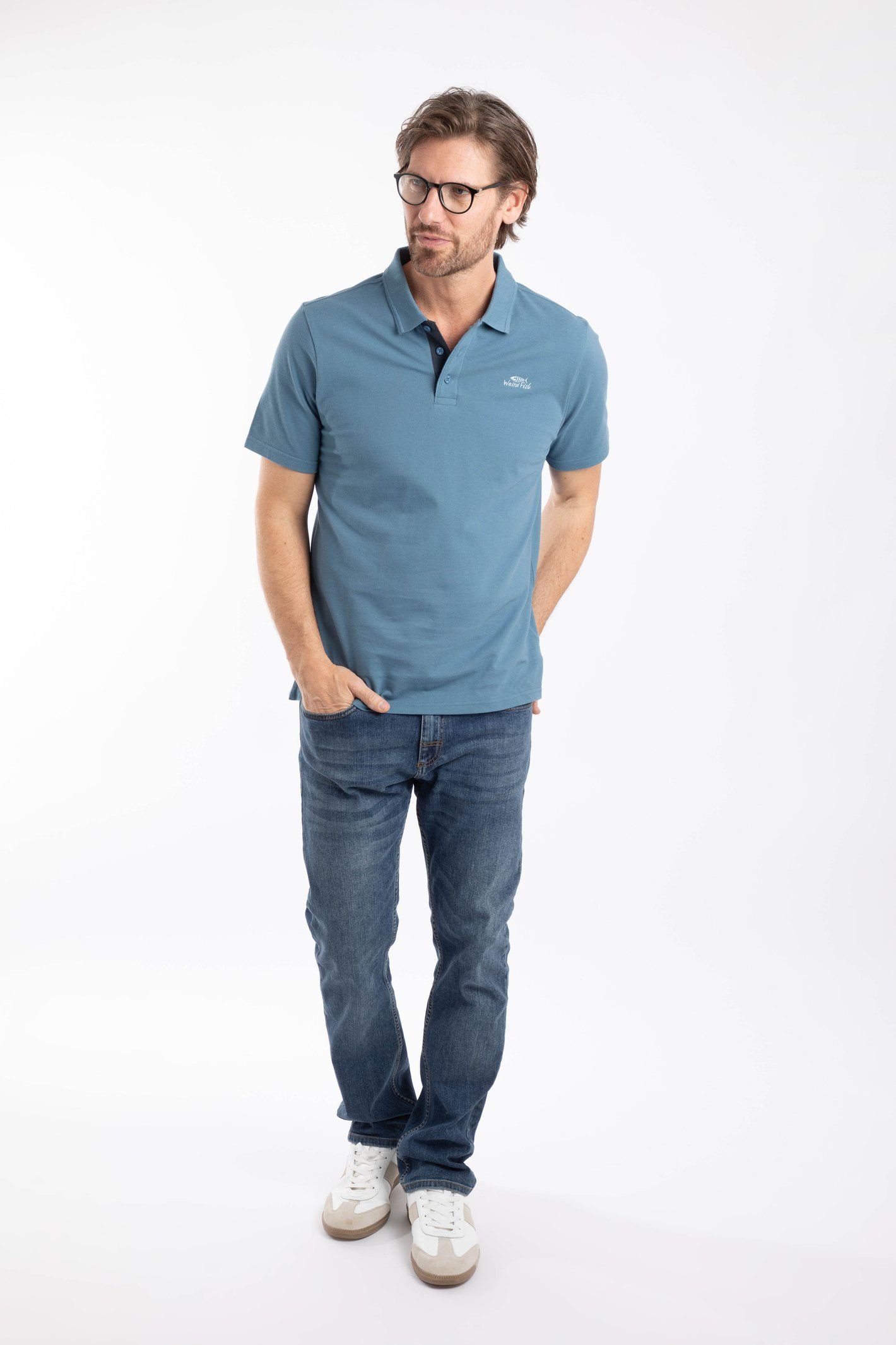 Weird Fish Weird Fish Men's Miles Pique Polo Shirt in Duck Egg Blue - 4