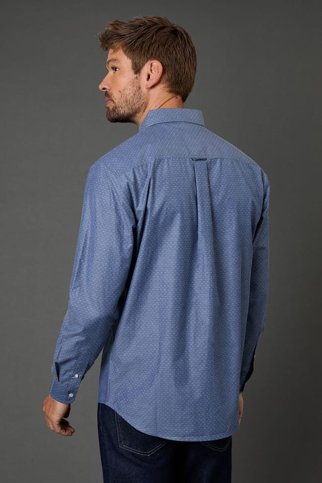 Maine Maine Men's Blue Textured Long Sleeve Shirt - 3