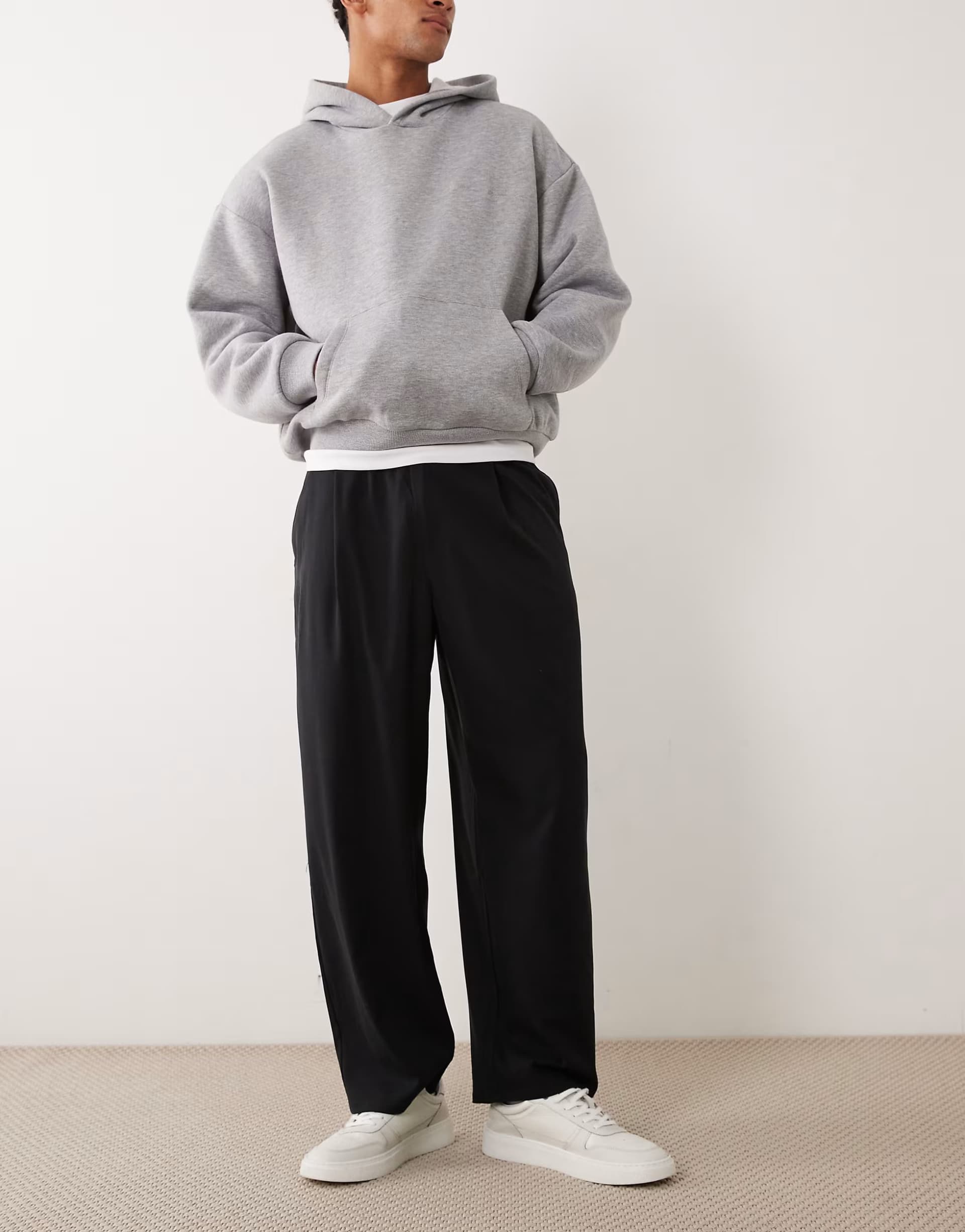 ASOS Bershka Fluid super baggy darted trousers in black