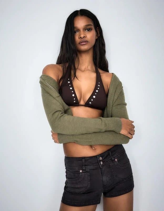 Bershka Embroidered denim mini shorts
