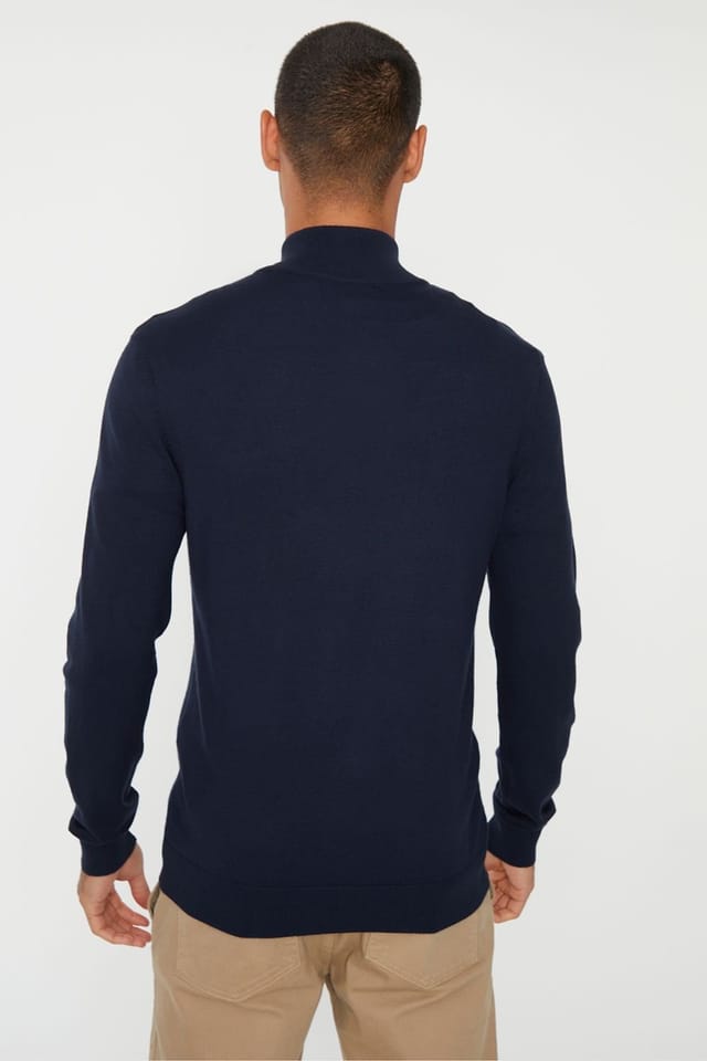 Threadbare Threadbare Men's 'Tucci' Funnel Neck Quarter Zip Knitted Jumper in Navy - 2