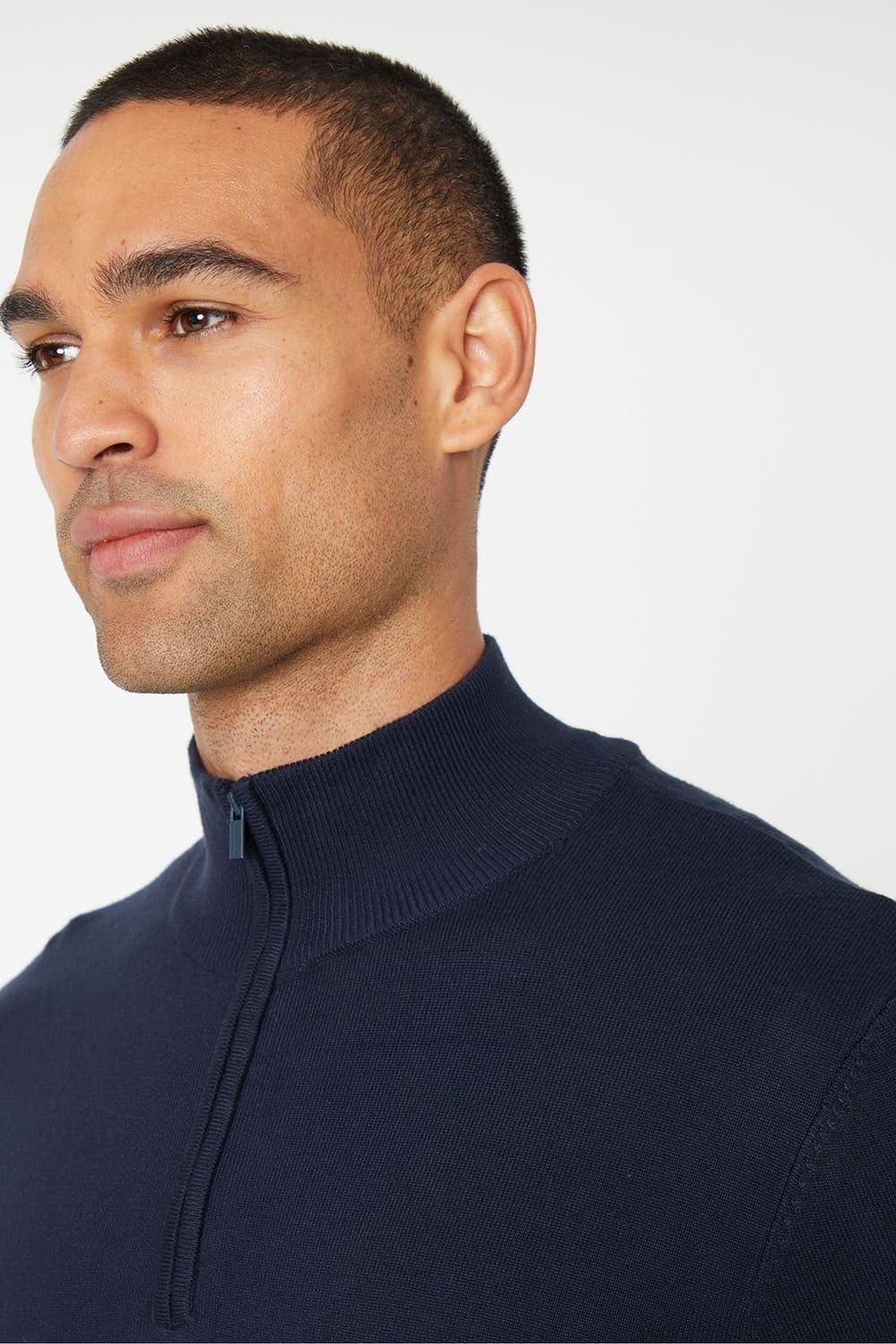 Threadbare Threadbare Men's 'Tucci' Funnel Neck Quarter Zip Knitted Jumper in Navy - 4