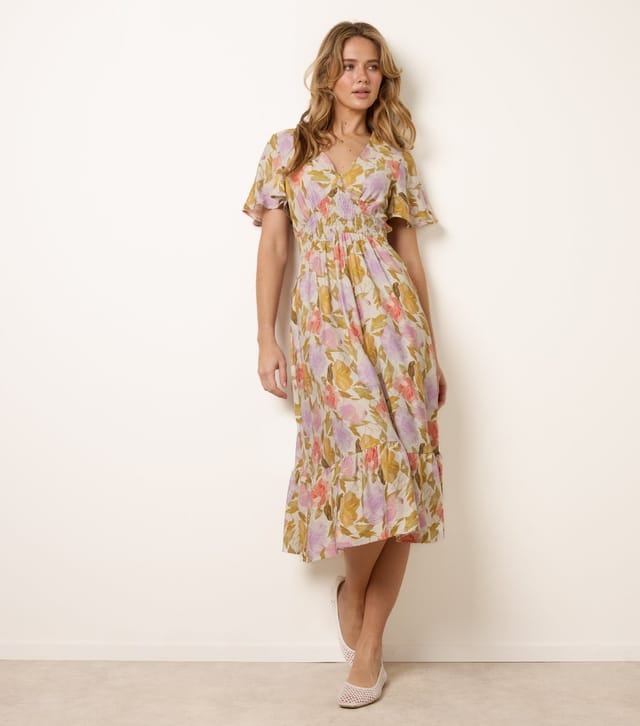 Blue Vanilla Women's Multicolour Floral Print Angel Sleeve Midi Dress Blue Vanilla New Look - 2