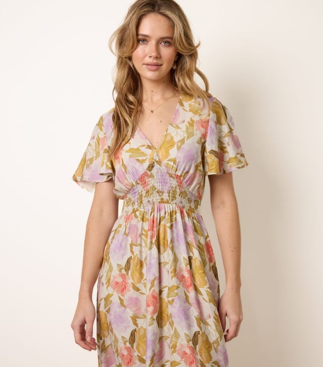 Blue Vanilla Women's Multicolour Floral Print Angel Sleeve Midi Dress Blue Vanilla New Look - 3