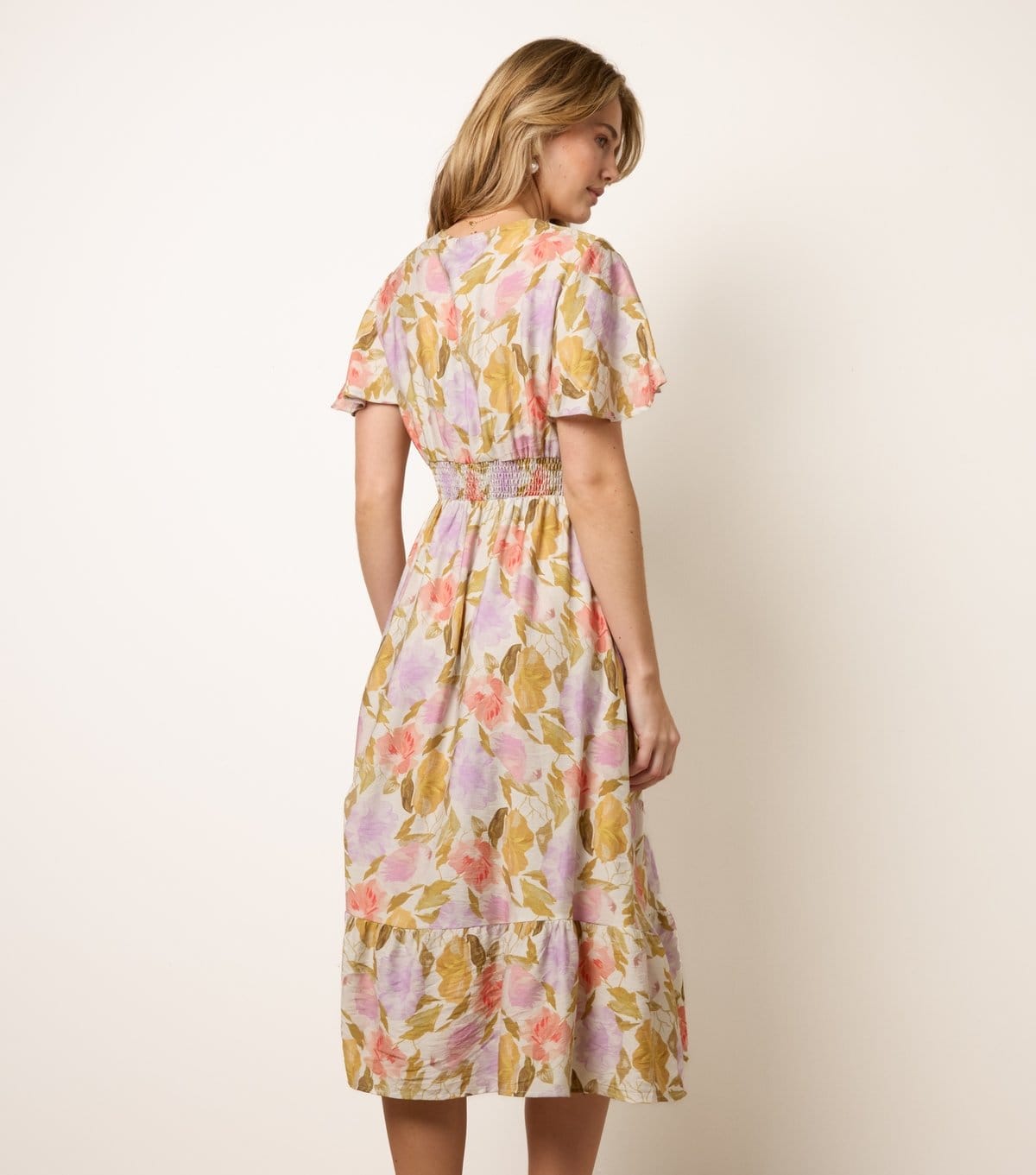 Blue Vanilla Women's Multicolour Floral Print Angel Sleeve Midi Dress Blue Vanilla New Look - 4