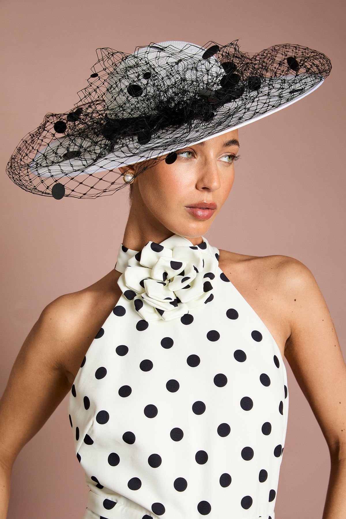 Coast Coast Women's Lisa Tan Wide Brim Veiled Hat in Mono - 3