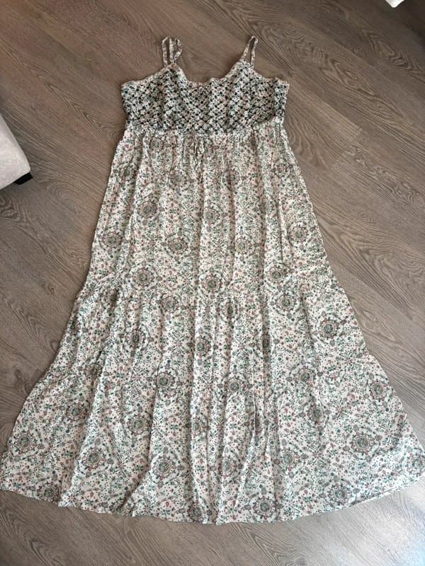 Marks & Spencer M&S Indigo Collection Boho Floral Maxi Dress UK 22 Cream Tiered Summer Holiday Festival