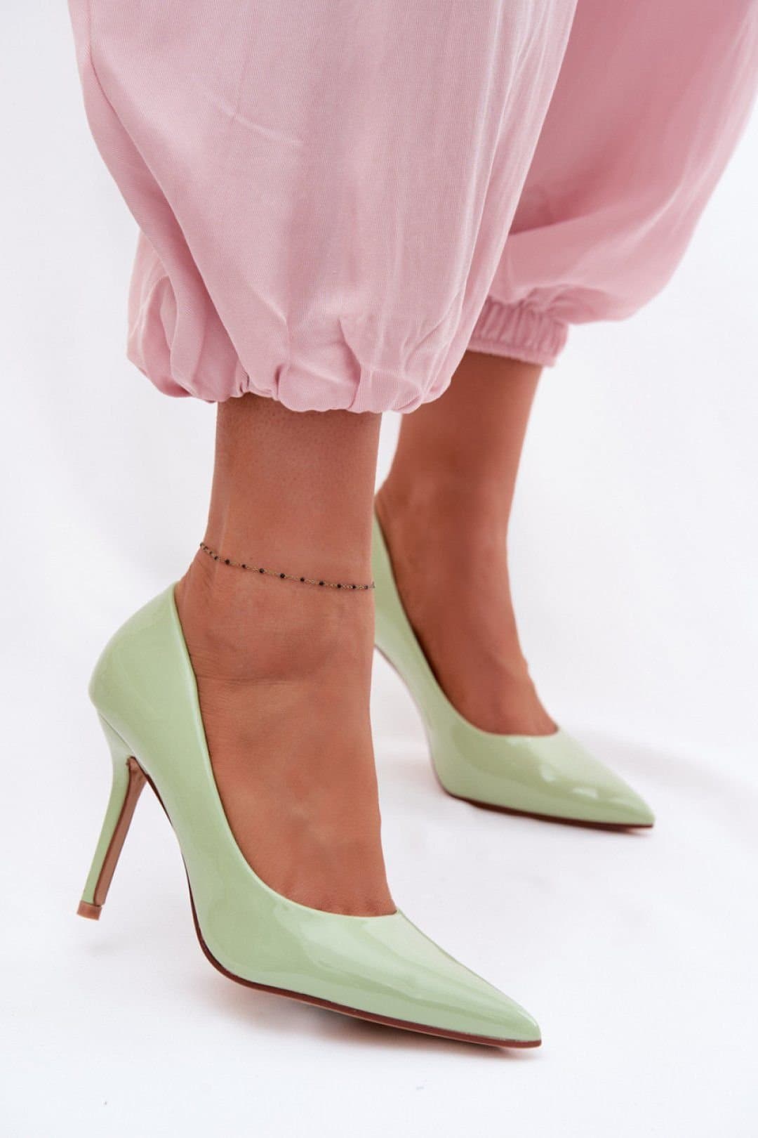Love Lace Love Lace Women's Lacquered High Heel Pumps with Pointed Toe Shine in Green